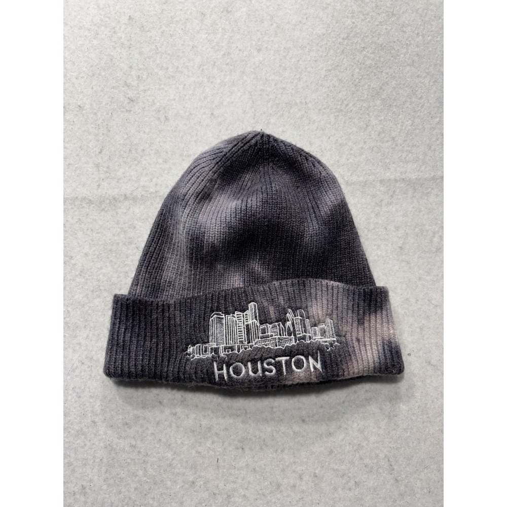 Houston Beanie Hat Mens One Size Gray Knit Cuffed City Skyline Winter